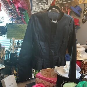 Black Leather Peplum Jacket